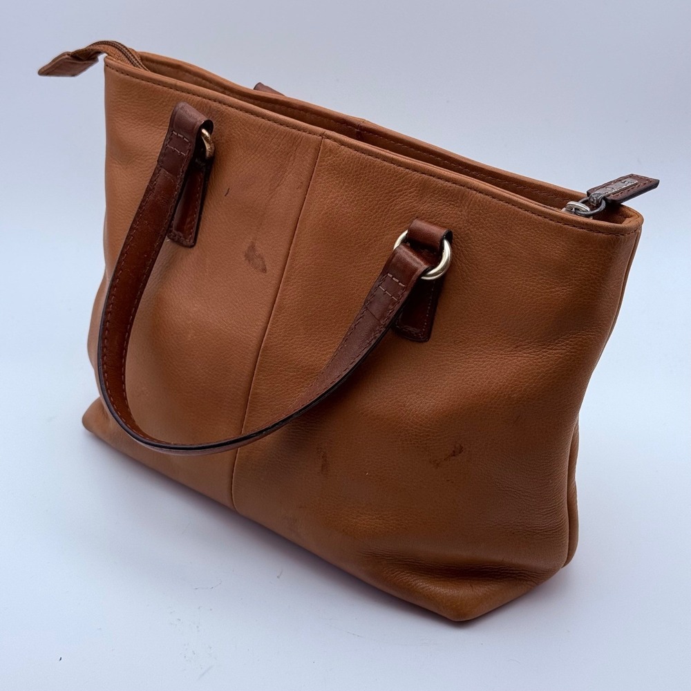 Fossil Brown Pebbled Leather Whipstitch Tote Bag Satchel with Key Charm - Picture 11 of 16